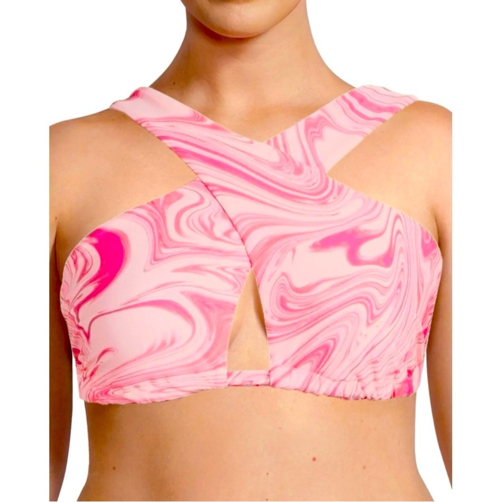 Time and Tru Cross Front Convertible Back Swimsuit Top Marble Pink size S (4-6)
